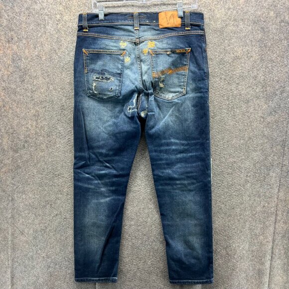 Nudie Jeans Mens 32x28 Patch Eddie II Tsuyoshi Limited Distressed Selvedge Blue - Picture 2 of 12